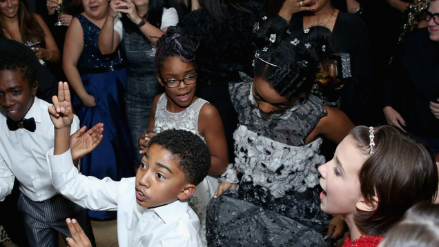 Marsai Martin and Janelle Monae (top right) join (clockwise) Millie Bobby Brown, Miles Brown, and Caleb McLaughlin on the dance floor at Netflix’s 2017 SAG After Party on January 29, 2017, in West Hollywood, Calif.